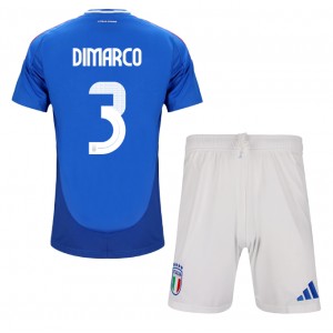 Fotbalové Dres Itálie Federico Dimarco #3 Dětské Domácí Oblečení ME 2024 Krátký Rukáv (+ trenýrky)